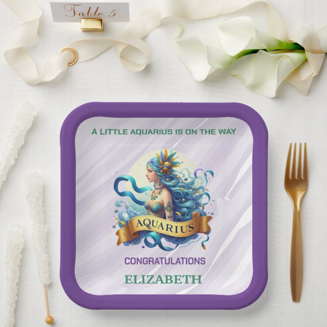 Plato De Papel Lavender and Green Aquarius Zodiac Baby Shower (Boda)