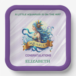 Plato De Papel Lavender and Green Aquarius Zodiac Baby Shower
