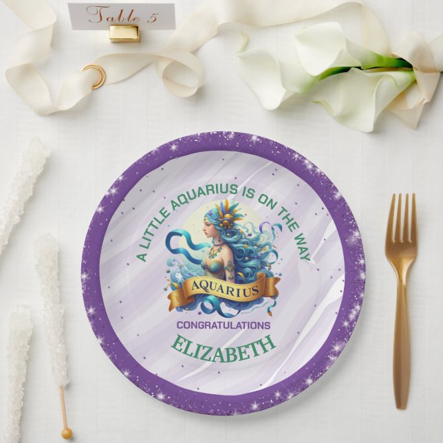 Plato De Papel Lavender and Green Aquarius Zodiac Baby Shower (Boda)
