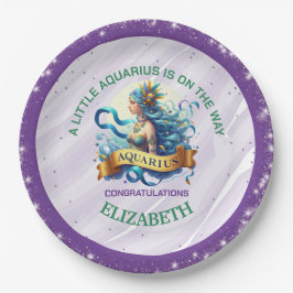 Plato De Papel Lavender and Green Aquarius Zodiac Baby Shower