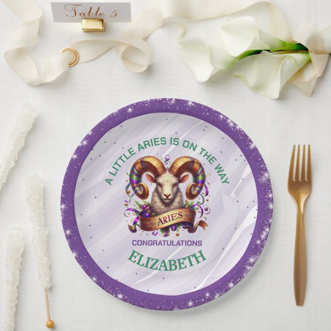 Plato De Papel Lavender and Green Aries Zodiac Baby Shower (Boda)