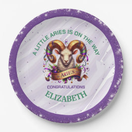Plato De Papel Lavender and Green Aries Zodiac Baby Shower