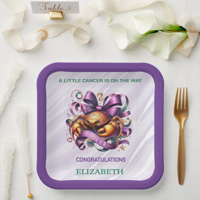 Plato De Papel Lavender and Green Cancer Zodiac Baby Shower (Boda)