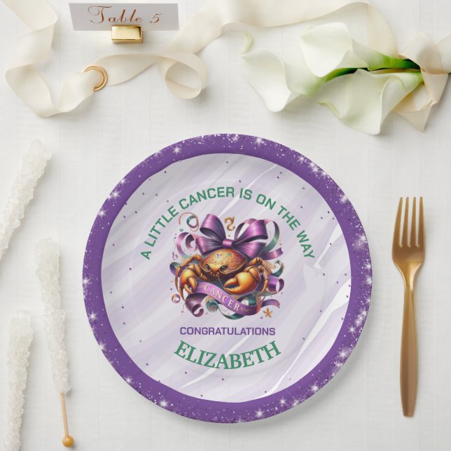 Plato De Papel Lavender and Green Cancer Zodiac Baby Shower (Boda)