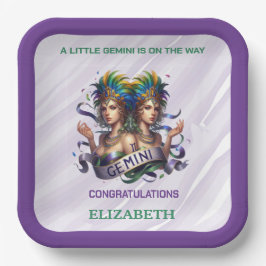 Plato De Papel Lavender and Green Gemini Zodiac Baby Shower