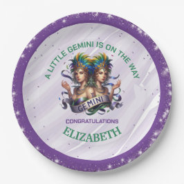 Plato De Papel Lavender and Green Gemini Zodiac Baby Shower
