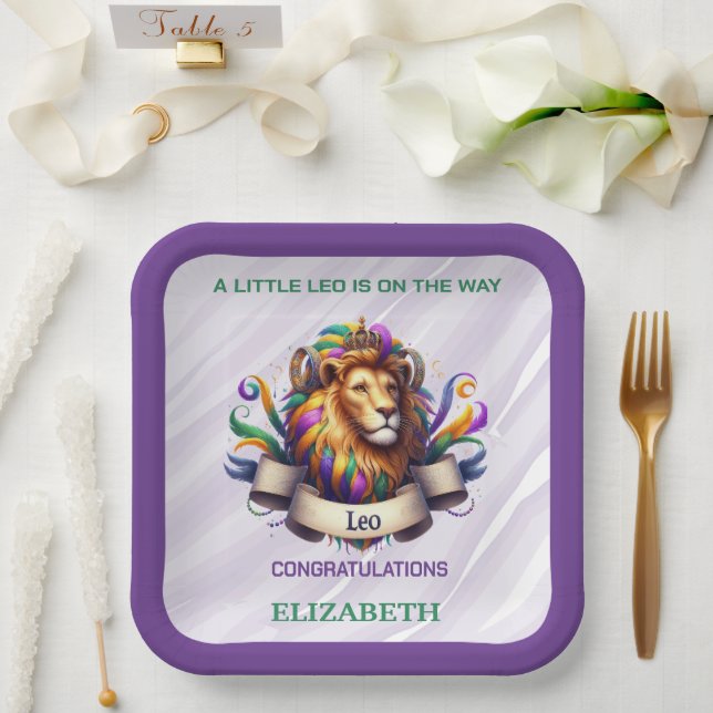 Plato De Papel Lavender and Green Leo Zodiac Baby Shower (Boda)