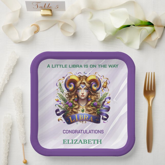 Plato De Papel Lavender and Green Libra Zodiac Baby Shower (Boda)