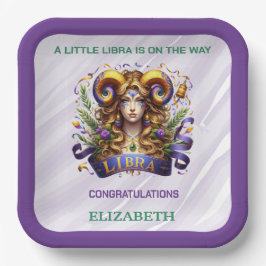 Plato De Papel Lavender and Green Libra Zodiac Baby Shower