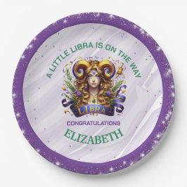 Plato De Papel Lavender and Green Libra Zodiac Baby Shower