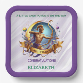 Plato De Papel Lavender and Green Sagittarius Zodiac Baby Shower