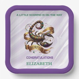 Plato De Papel Lavender and Green Scorpio Zodiac Baby Shower