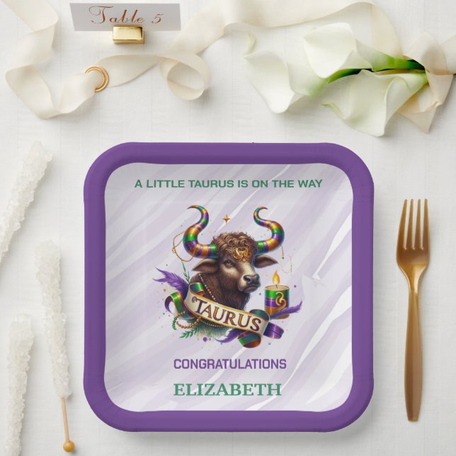 Plato De Papel Lavender and Green Taurus Zodiac Baby Shower (Boda)