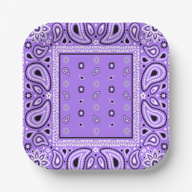 Plato De Papel Lavender Bandana Purple Paisley Fiesta (Anverso)