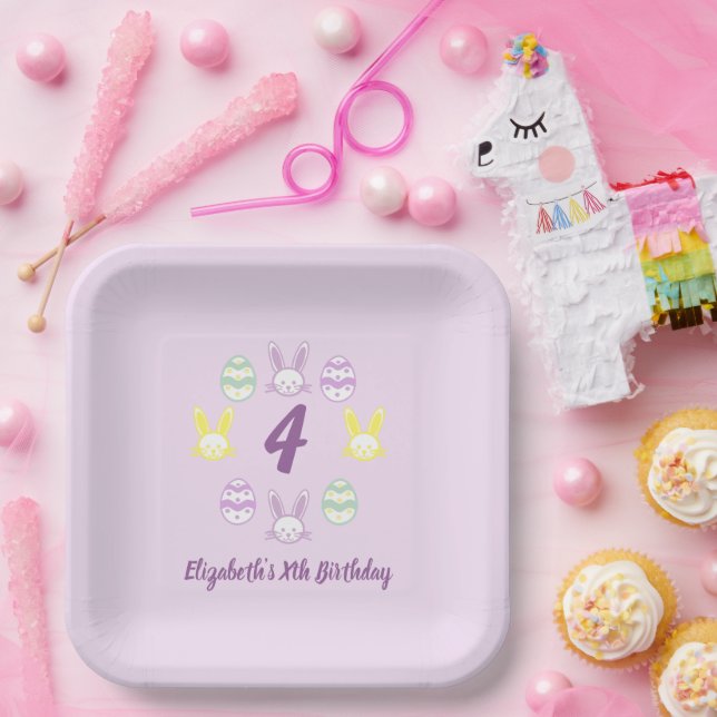 Plato De Papel Lavender Easter 4º cumpleaños (Fiesta)