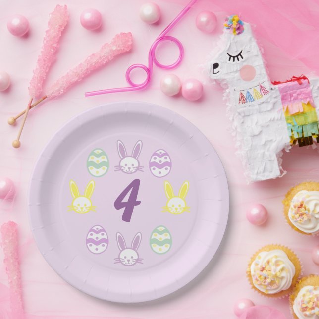 Plato De Papel Lavender Easter 4º cumpleaños (Fiesta)