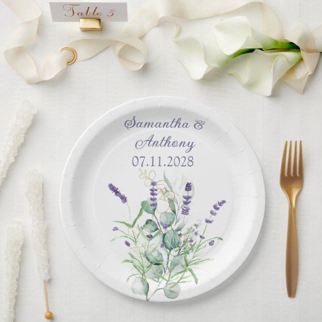 Plato De Papel Lavender Eucalyptus Agua Herbs Púrpura (Boda)