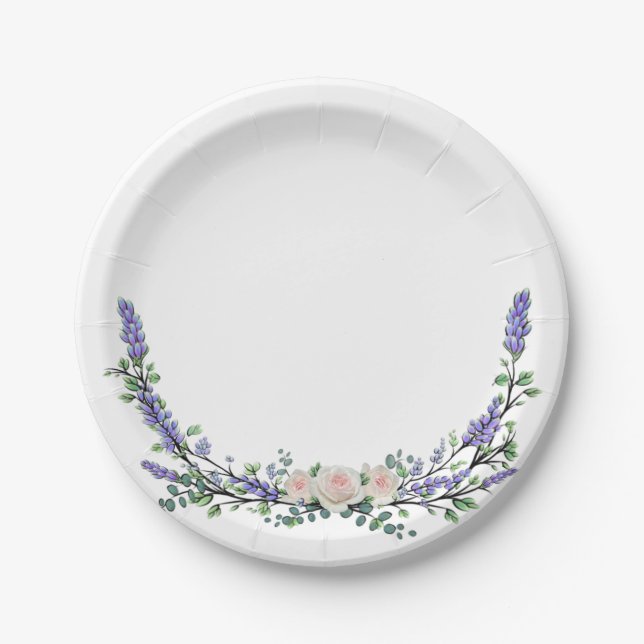 Plato De Papel Lavender Eucalyptus rosa rosa blanca (Anverso)
