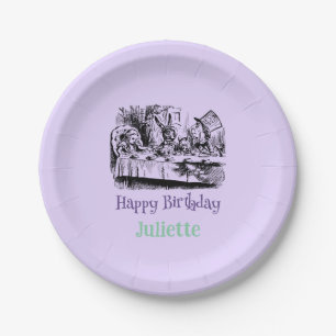 Plato De Papel Lavender Feliz cumpleaños Alicia en el país de las