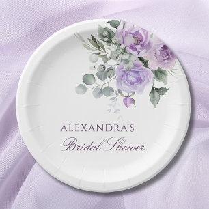 Plato De Papel Lavender Floral acuática Peony Bridal Shower