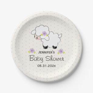 Plato De Papel Lavender Floral Lamb Baby Shower