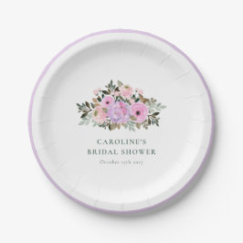 Plato De Papel Lavender Floral Watercolor Bridal Shower Personali