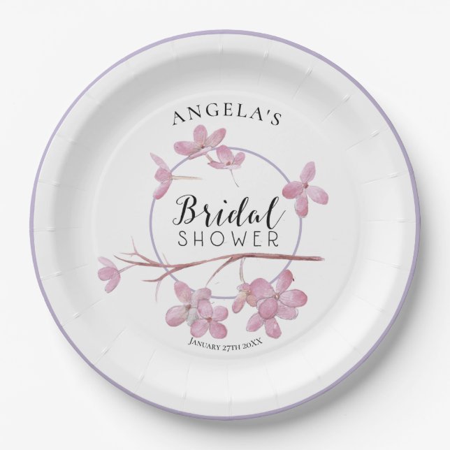 Plato De Papel Lavender Lilac rosa Blossom Bridal Shower (Anverso)