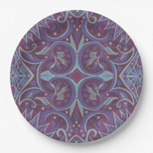 Plato De Papel "Lavender lotus" estampado arabesco floral Cena P