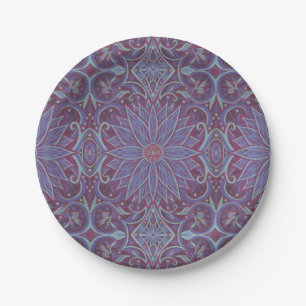 Plato De Papel Lavender Lotus Floral Arabesque Pattern