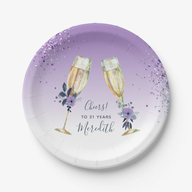 Plato De Papel Lavender Ombre Tostada Verde azulada de Champagne  (Anverso)
