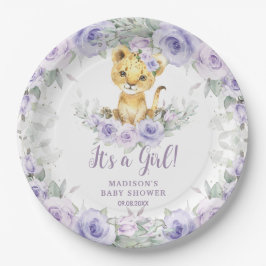 Plato De Papel Lavender Purple Floral Lion Cub Baby Shower