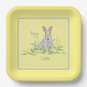 Plato De Papel Lavender Semana Santa Bunny fondo amarillo cuadrad