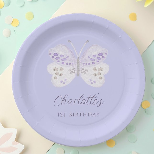 Plato De Papel Lavender Watercolor Butterfly 1st Birthday Party (Subido por el creador)
