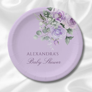 Plato De Papel Lavender Watercolor Floral Baby Shower