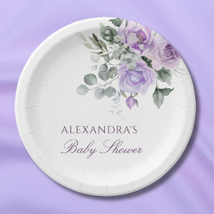 Plato De Papel Lavender Watercolor Floral Baby Shower