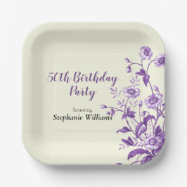Plato De Papel Lavender Wildflower Women's 50th Birthday Party