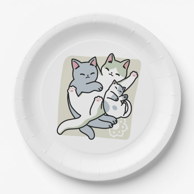 Plato De Papel Laze Furr Days - Diseño de gatos perezosos (Anverso)