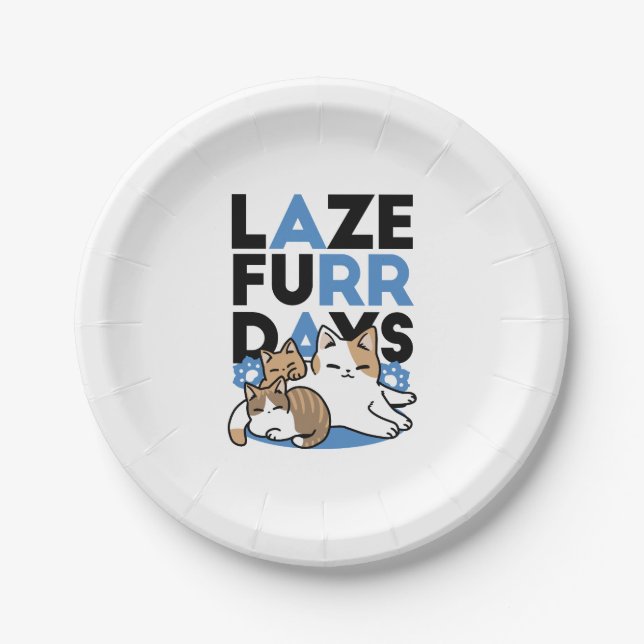 Plato De Papel Laze Furr Days - Diseño de gatos perezosos (Anverso)