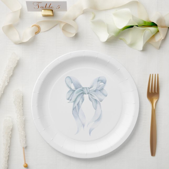 Plato De Papel Lazo Azul  (Boda)