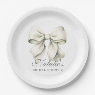 Plato De Papel Lazo Blanco Personalizado Elegante para Despedida