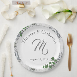 Plato De Papel Lazo blanco y Rosa deja papel