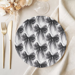 Plato De Papel Lazo Coquette Negro Moderno con Estilo