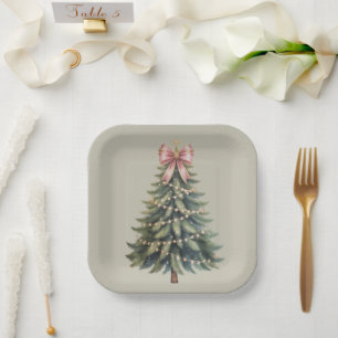 Plato De Papel Lazo de árbol de Navidad Coquette Xmas