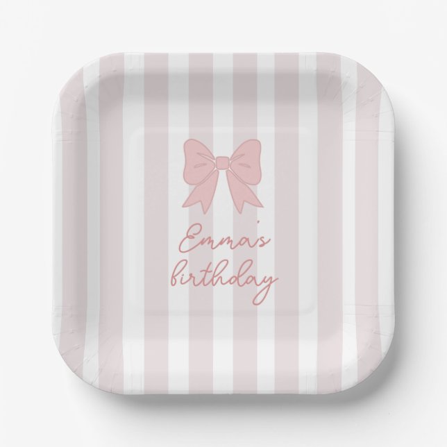 Plato De Papel Lazo de Coqueta Rosa Cumpleaños  (Anverso)