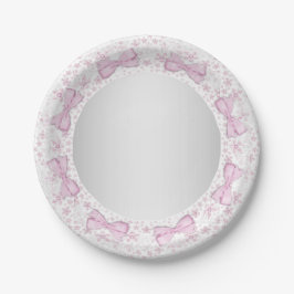 Plato De Papel Lazo de encaje rosa Cumpleaños bebé gris