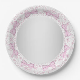 Plato De Papel Lazo de encaje rosa Cumpleaños bebé gris
