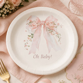 Plato De Papel Lazo de rubor coqueta "Oh Baby" Baby Shower