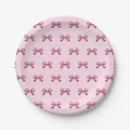 Plato De Papel Lazo Estético de Satén Rosa para Chicas Lindas