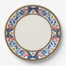 Lazo Floral Patriótico Rojo Blanco y Azul Elegante