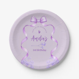 Plato De Papel Lazo Morado Cumpleaños Cualquier Edad